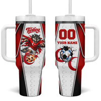 Personalized Turkey Football Grey Wolf Tumbler With Handle Turkish Mascot Soccer Ball Burst