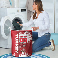 Personalized Turkey Football Laundry Basket Turkish Flag Grey Wolf Skyline