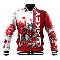 Personalized Turkey Football Baseball Jacket Turkish Flag Grey Wolf Skyline