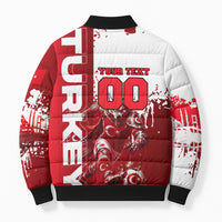Personalized Turkey Football Bomber Puffer Jacket Turkish Flag Grey Wolf Skyline