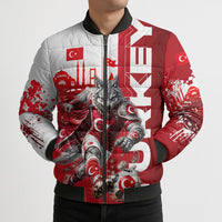 Personalized Turkey Football Bomber Puffer Jacket Turkish Flag Grey Wolf Skyline