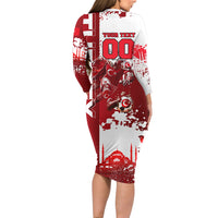 Personalized Turkey Football Long Sleeve Bodycon Dress Turkish Flag Grey Wolf Skyline