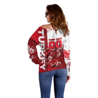 Personalized Turkey Football Off Shoulder Sweater Turkish Flag Grey Wolf Skyline