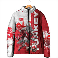 Personalized Turkey Football Padded Jacket Turkish Flag Grey Wolf Skyline