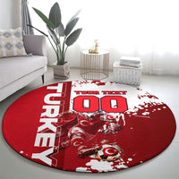 Personalized Turkey Football Round Carpet Turkish Flag Grey Wolf Skyline