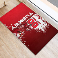 Personalized Turkey Football Rubber Doormat Turkish Flag Grey Wolf Skyline