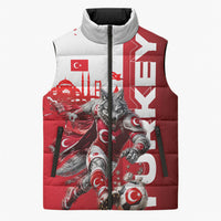 Personalized Turkey Football Sleeveless Puffer Jacket Turkish Flag Grey Wolf Skyline