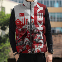 Personalized Turkey Football Sleeveless Puffer Jacket Turkish Flag Grey Wolf Skyline