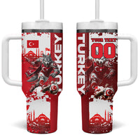 Personalized Turkey Football Tumbler With Handle Turkish Flag Grey Wolf Skyline