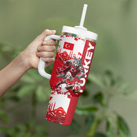 Personalized Turkey Football Tumbler With Handle Turkish Flag Grey Wolf Skyline