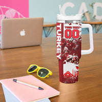 Personalized Turkey Football Tumbler With Handle Turkish Flag Grey Wolf Skyline