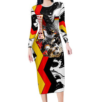 Personalized Germany Football 2026 Eagle Mascot Long Sleeve Bodycon Dress German Flag Heritage - Soccer Ball Burst
