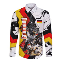 Personalized Germany Football 2026 Eagle Mascot Long Sleeve Button Shirt German Flag Heritage - Soccer Ball Burst