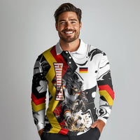 Personalized Germany Football 2026 Eagle Mascot Long Sleeve Polo Shirt German Flag Heritage - Soccer Ball Burst