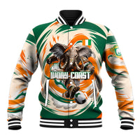 Personalized Ivory Coast Football Baseball Jacket Les Elephants Swirl Pattern Heritage Mascot Art