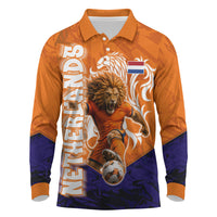 Personalized Netherlands Football Lion Long Sleeve Polo Shirt Oranje Pride Holland National Flag Graffiti Art