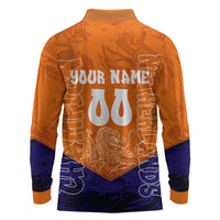 Personalized Netherlands Football Lion Long Sleeve Polo Shirt Oranje Pride Holland National Flag Graffiti Art