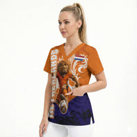 Personalized Netherlands Football Lion Scrub Top Oranje Pride Holland National Flag Graffiti Art