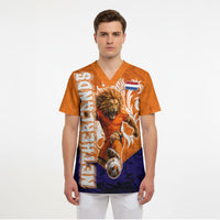 Personalized Netherlands Football Lion Scrub Top Oranje Pride Holland National Flag Graffiti Art