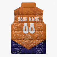 Personalized Netherlands Football Lion Sleeveless Puffer Jacket Oranje Pride Holland National Flag Graffiti Art