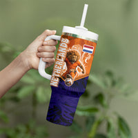 Personalized Netherlands Football Lion Tumbler With Handle Oranje Pride Holland National Flag Graffiti Art