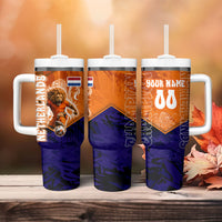 Personalized Netherlands Football Lion Tumbler With Handle Oranje Pride Holland National Flag Graffiti Art