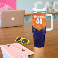 Personalized Netherlands Football Lion Tumbler With Handle Oranje Pride Holland National Flag Graffiti Art