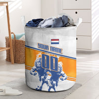 Personalized Netherlands Football Laundry Basket Dutch Lion Heritage Mascot Flame Swirl