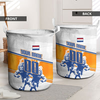 Personalized Netherlands Football Laundry Basket Dutch Lion Heritage Mascot Flame Swirl