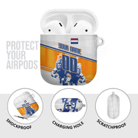 Personalized Netherlands Football AirPods Case Dutch Lion Heritage Mascot Flame Swirl