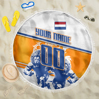 Personalized Netherlands Football Beach Blanket Dutch Lion Heritage Mascot Flame Swirl