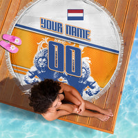 Personalized Netherlands Football Beach Blanket Dutch Lion Heritage Mascot Flame Swirl