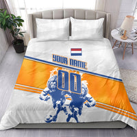Personalized Netherlands Football Bedding Set Dutch Lion Heritage Mascot Flame Swirl