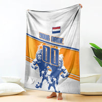 Personalized Netherlands Football Blanket Dutch Lion Heritage Mascot Flame Swirl