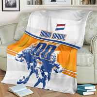 Personalized Netherlands Football Blanket Dutch Lion Heritage Mascot Flame Swirl