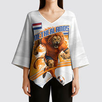 Personalized Netherlands Football Kimono Sleeve Blouse Dutch Lion Heritage Mascot Flame Swirl