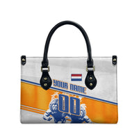 Personalized Netherlands Football Leather Bag Dutch Lion Heritage Mascot Flame Swirl