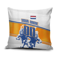 Personalized Netherlands Football Pillow Cover Dutch Lion Heritage Mascot Flame Swirl
