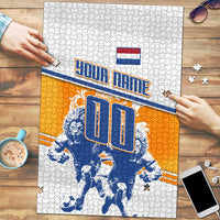 Personalized Netherlands Football Puzzle Dutch Lion Heritage Mascot Flame Swirl