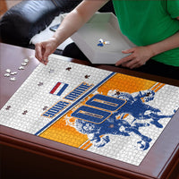 Personalized Netherlands Football Puzzle Dutch Lion Heritage Mascot Flame Swirl