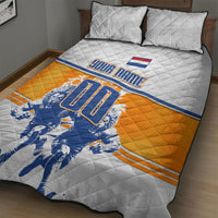 Personalized Netherlands Football Quilt Bed Set Dutch Lion Heritage Mascot Flame Swirl