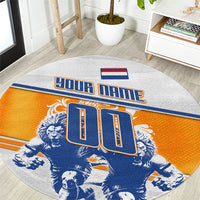 Personalized Netherlands Football Round Carpet Dutch Lion Heritage Mascot Flame Swirl