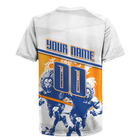 Personalized Netherlands Football Rugby Jersey Dutch Lion Heritage Mascot Flame Swirl