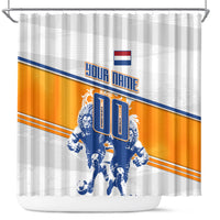 Personalized Netherlands Football Shower Curtain Dutch Lion Heritage Mascot Flame Swirl