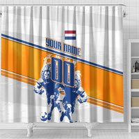Personalized Netherlands Football Shower Curtain Dutch Lion Heritage Mascot Flame Swirl