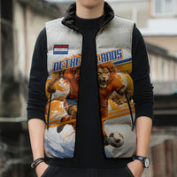 Personalized Netherlands Football Sleeveless Puffer Jacket Dutch Lion Heritage Mascot Flame Swirl