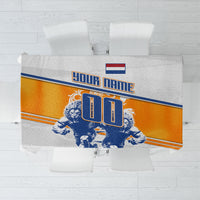 Personalized Netherlands Football Tablecloth Dutch Lion Heritage Mascot Flame Swirl