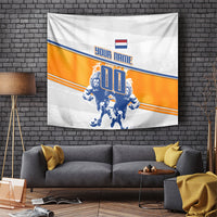 Personalized Netherlands Football Tapestry Dutch Lion Heritage Mascot Flame Swirl