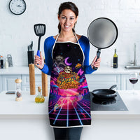 Retro Raccoon Eating Pizza Apron 80s Synthwave Pizza Arcade Neon Gaming Aesthetic