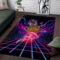 Retro Raccoon Eating Pizza Area Rug 80s Synthwave Pizza Arcade Neon Gaming Aesthetic